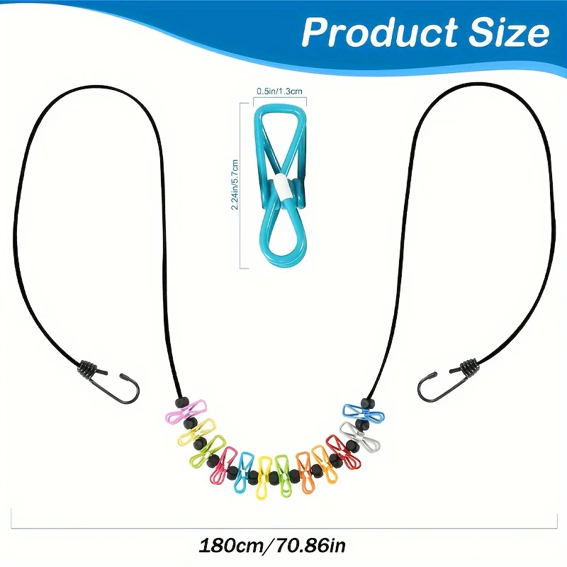 1 portable retractable clothesline for travel, with 12 clothespins and 1 storage bag, suitable for indoor laundry and drying, ou