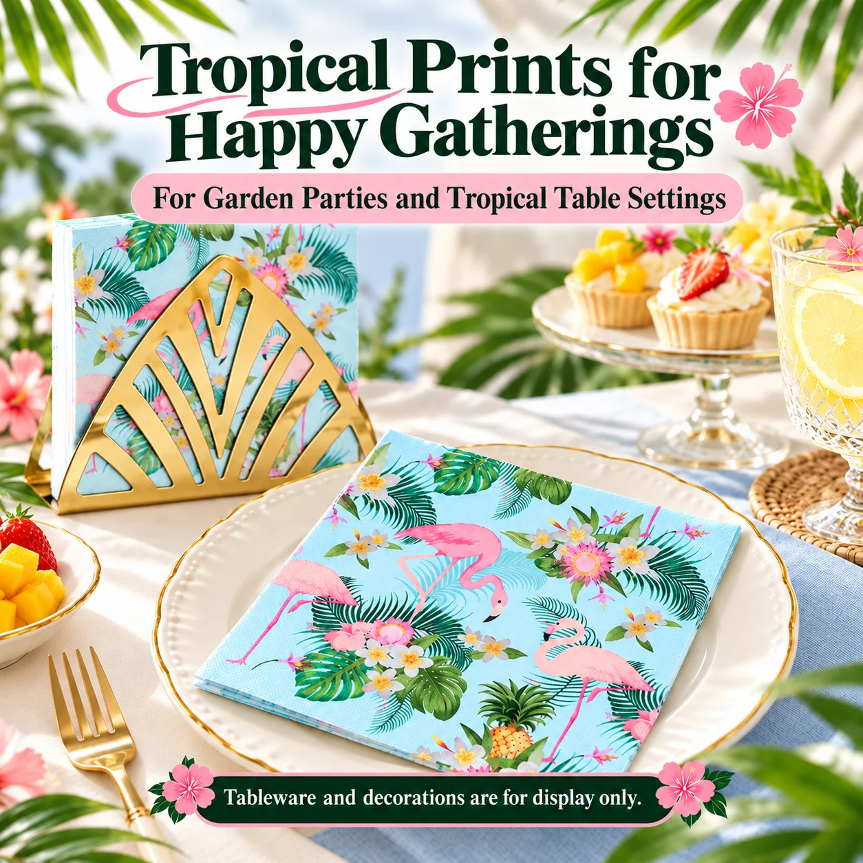 20pcs Flamingo Paper Napkins 2-Ply 33x33cm Light Blue Tropical Floral Serviettes for Summer Party Table Decor