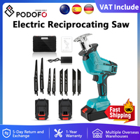 Podofo 21V Cordless Reciprocating Saw Adjustable Speed Electric Saw Wood Metal PVC Pipe Cutting Tool fit Makita 18v Battery