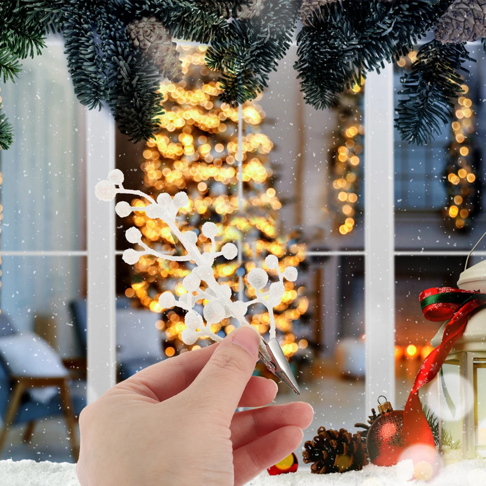 

6 Pcs Christmas Tree Decoration Clip Decorations Pink Artificial Glitter Berry Stem Ornaments Berries Stems Picks for Decorate