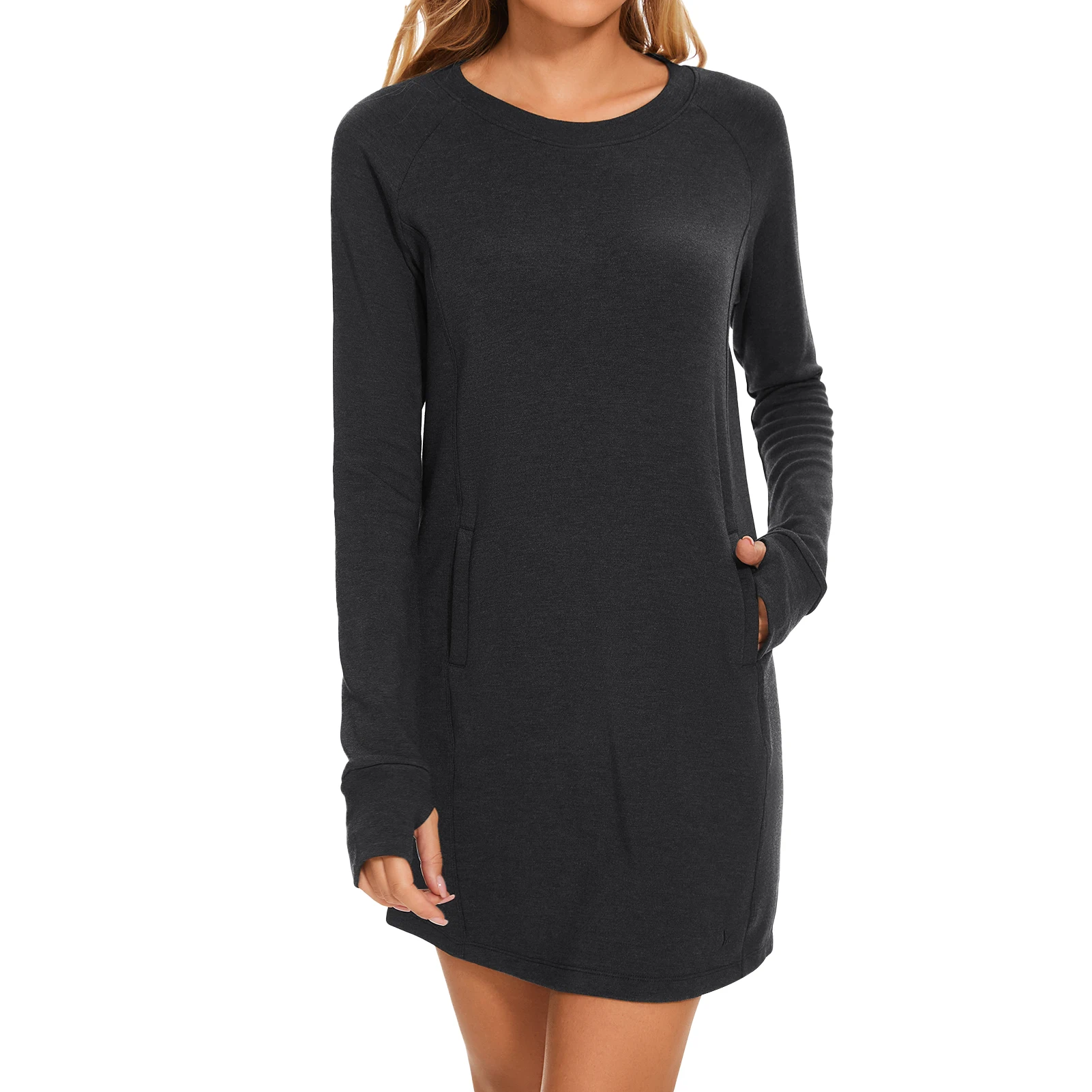 

Lightbare Women’s Fleece Long Sleeve Dress Thermal Pullover Crew Neck Tunic Sweatshirt Dress with Pocket Winter Dresses