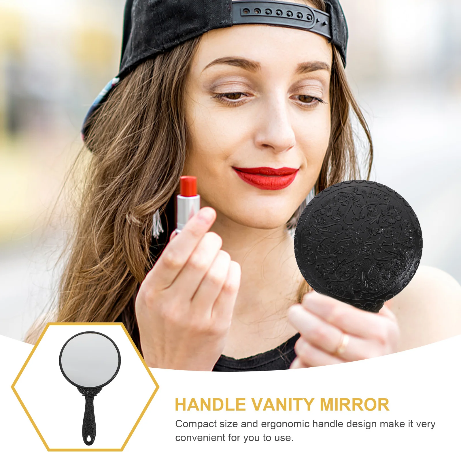

Vintage Handheld Mirror Portable Lightweight Compact Design Durable ABS Material Practical Makeup Mirror for Women Travel Carry