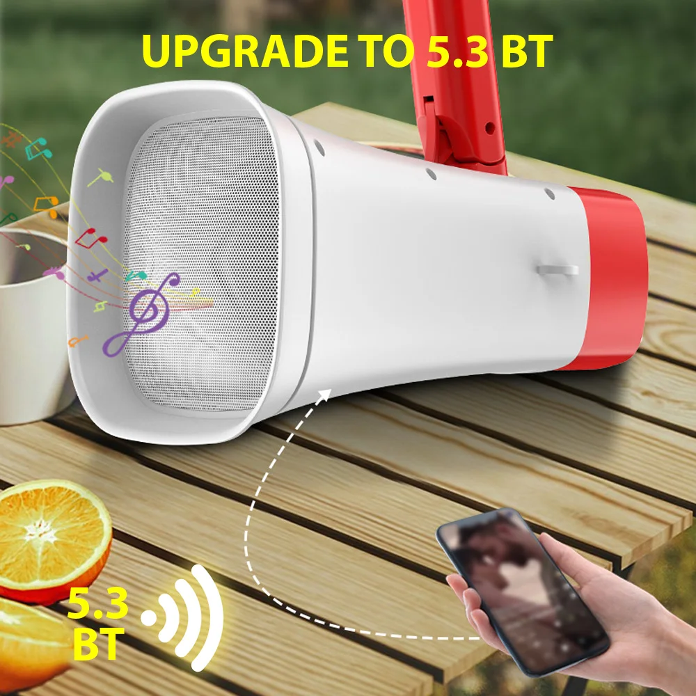 Solar-Powered Megaphone Speaker Portable Wireless BT PA Bullhorn Outdoor Recording Speaker Multifunctional Handheld Amplifier