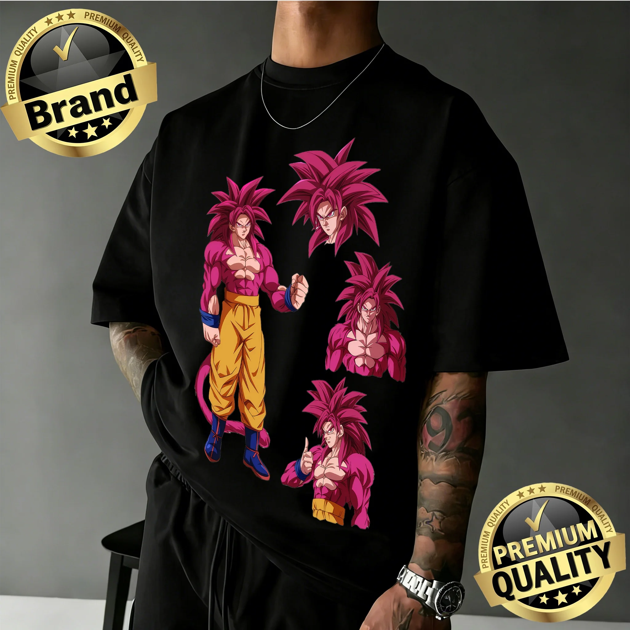 

2026 New Arrival Dragon Ball Oversized Retro Anime T-shirt | Goku Super Saiyan 4 Retro Graphic Print 100% Cotton Tee for Family