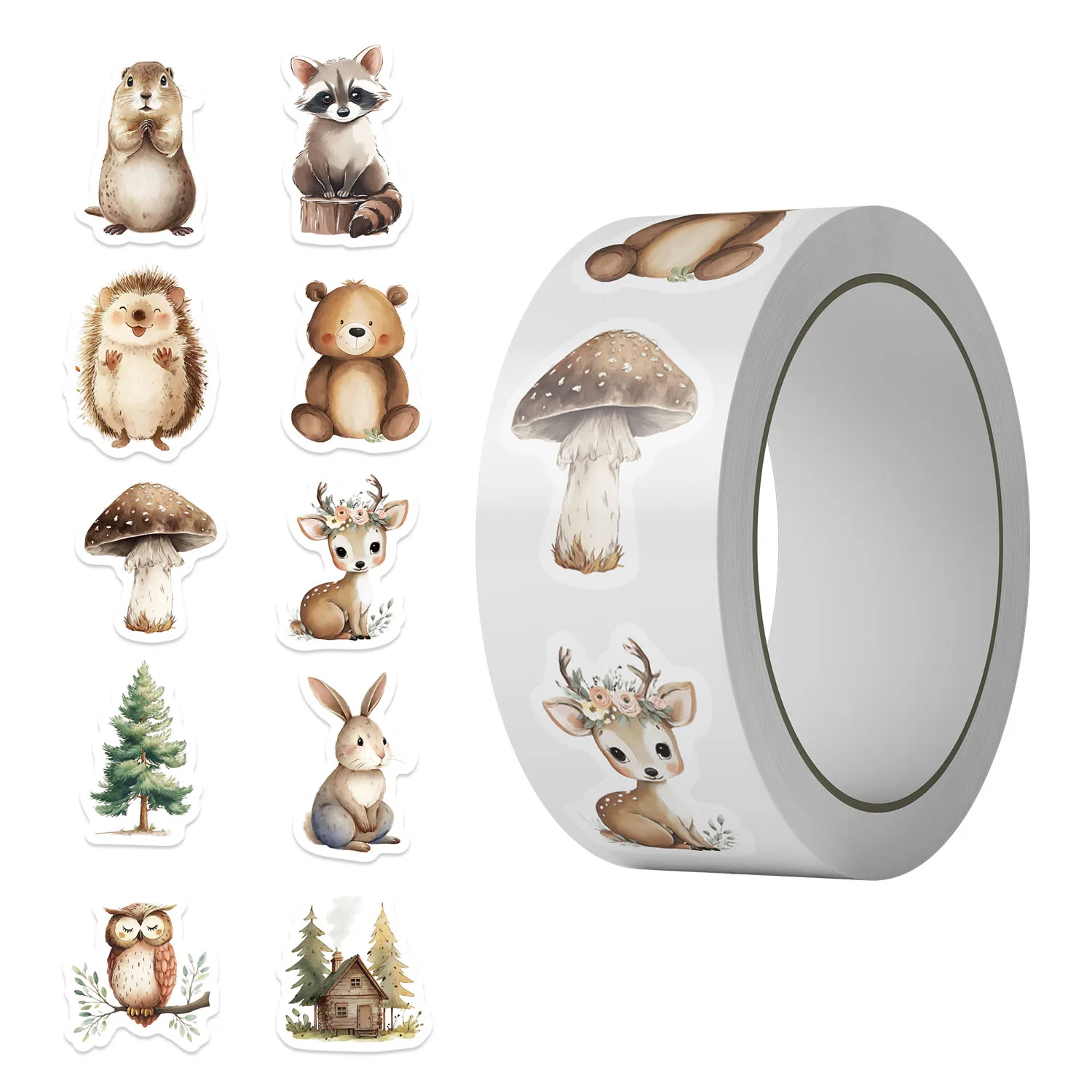 500PCS Forest Animal Roll-Up Stickers Creative DIY Journaling Supplies for Kids, Guka Gift Envelope Seals