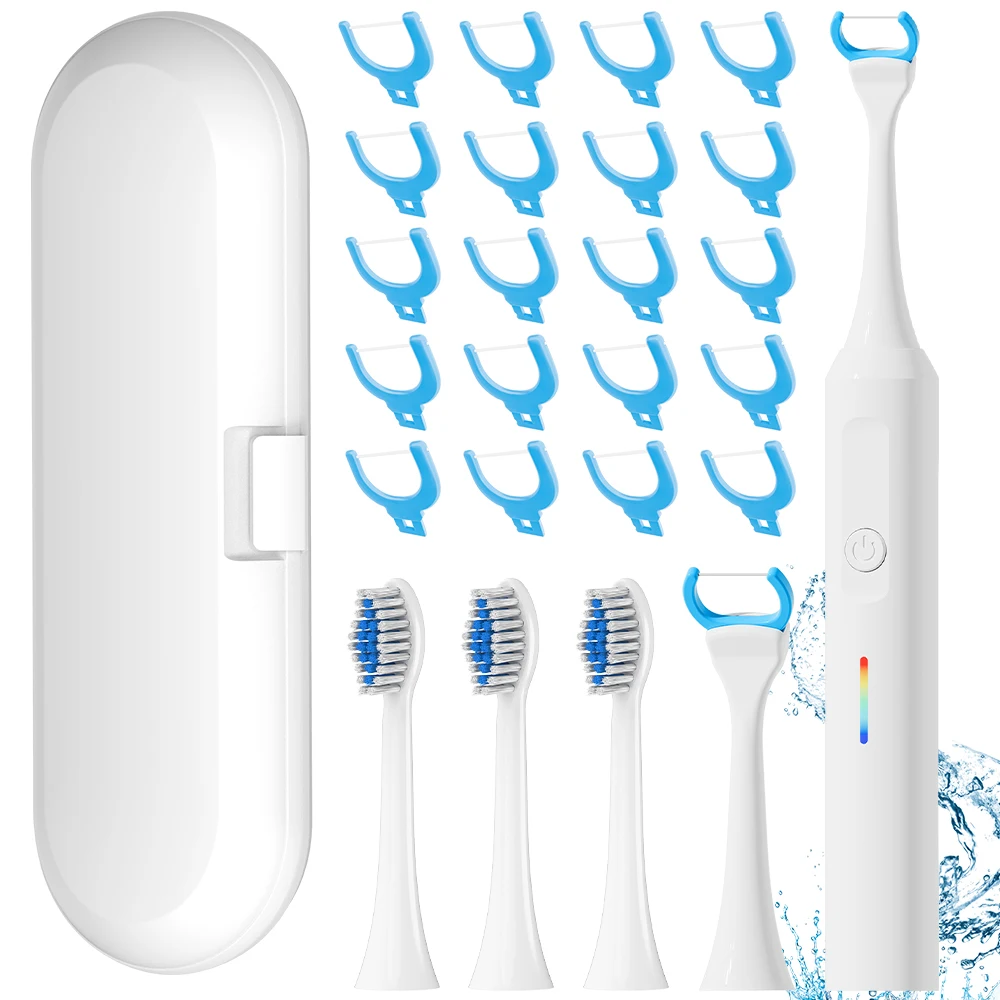 

Smart Electric Toothbrush - 3 Modes, 2 Min Timer, 3 Heads, 20 Pcs Floss Picks Heads, Compatible with Philips Sonicare Brush Head