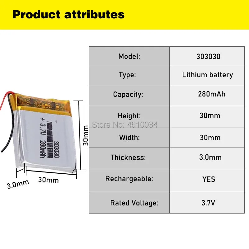 بوليمر 303030 033030 3.7 فولت 280 مللي أمبير بطارية ليثيوم قابلة للشحن مع PCM ل MP3 MP4 MP5 GPS سماعة الكهربائية لعبة مسجل صوتي
