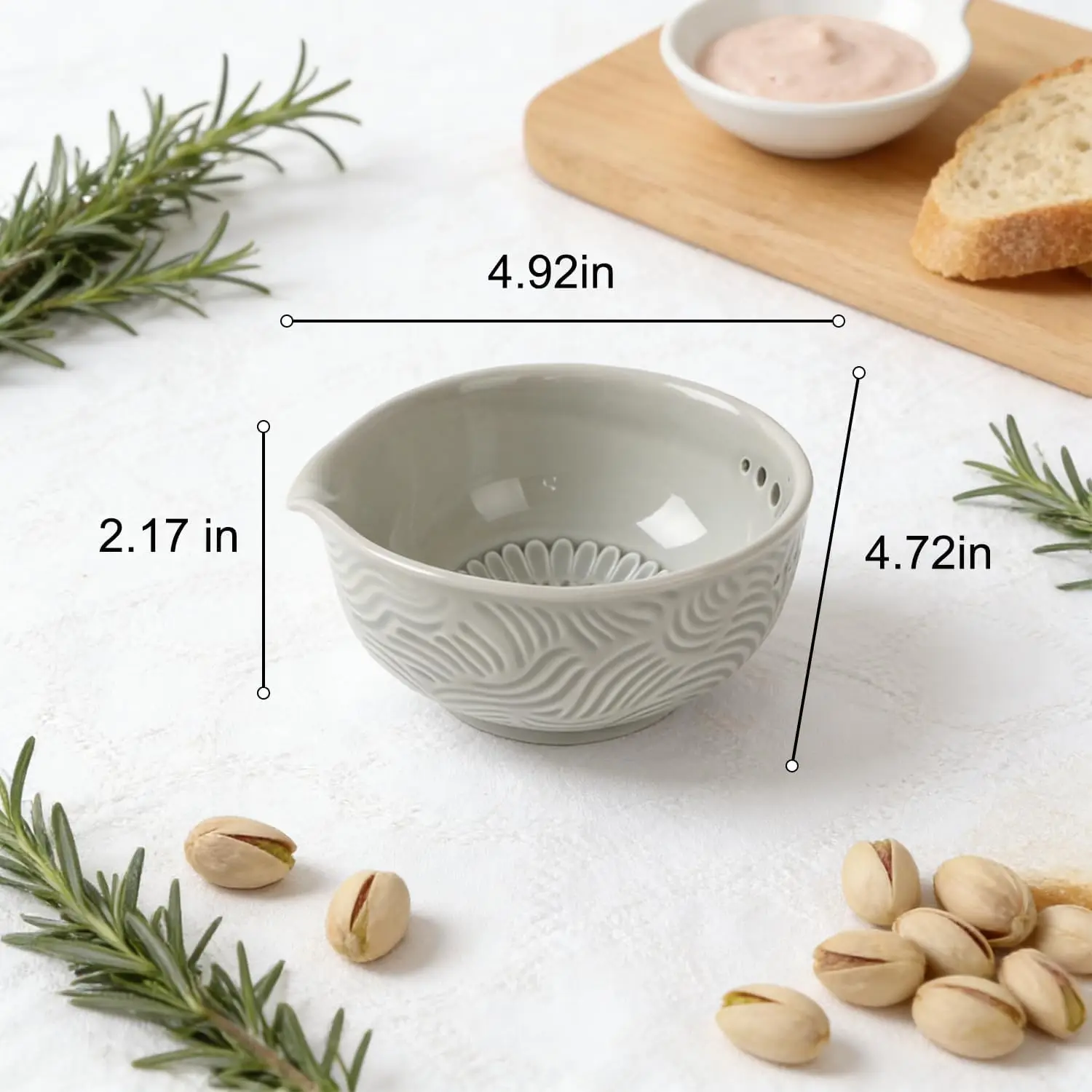 3-in-1 Ceramic Grater Bowl with Herb Stripper,Handmade Multi-Purpose Kitchen Gadget,Efficient Grater for Ginger,Garlic,Chocolate