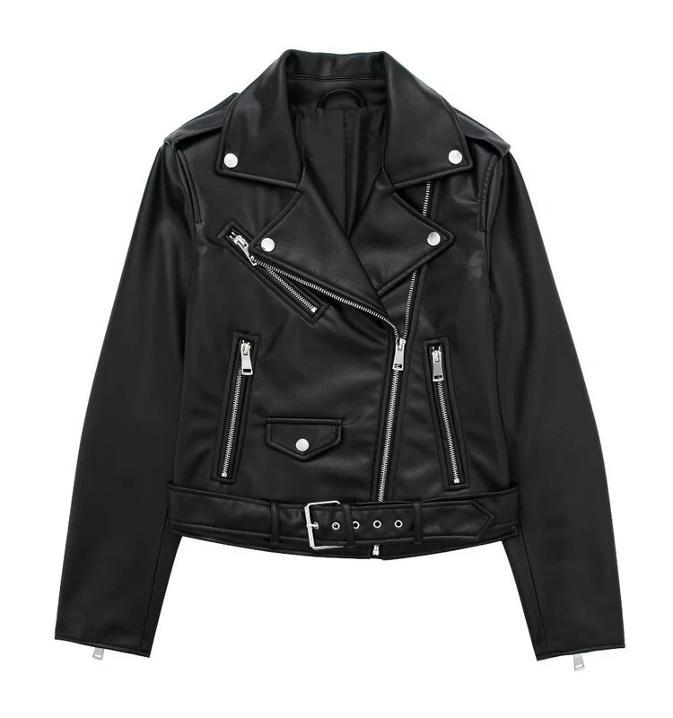 

2023 Autumn New Women's Faux Leather Motorcycle Jaet Coat Street Sle Long Sve Straight Cut Other Material 00%