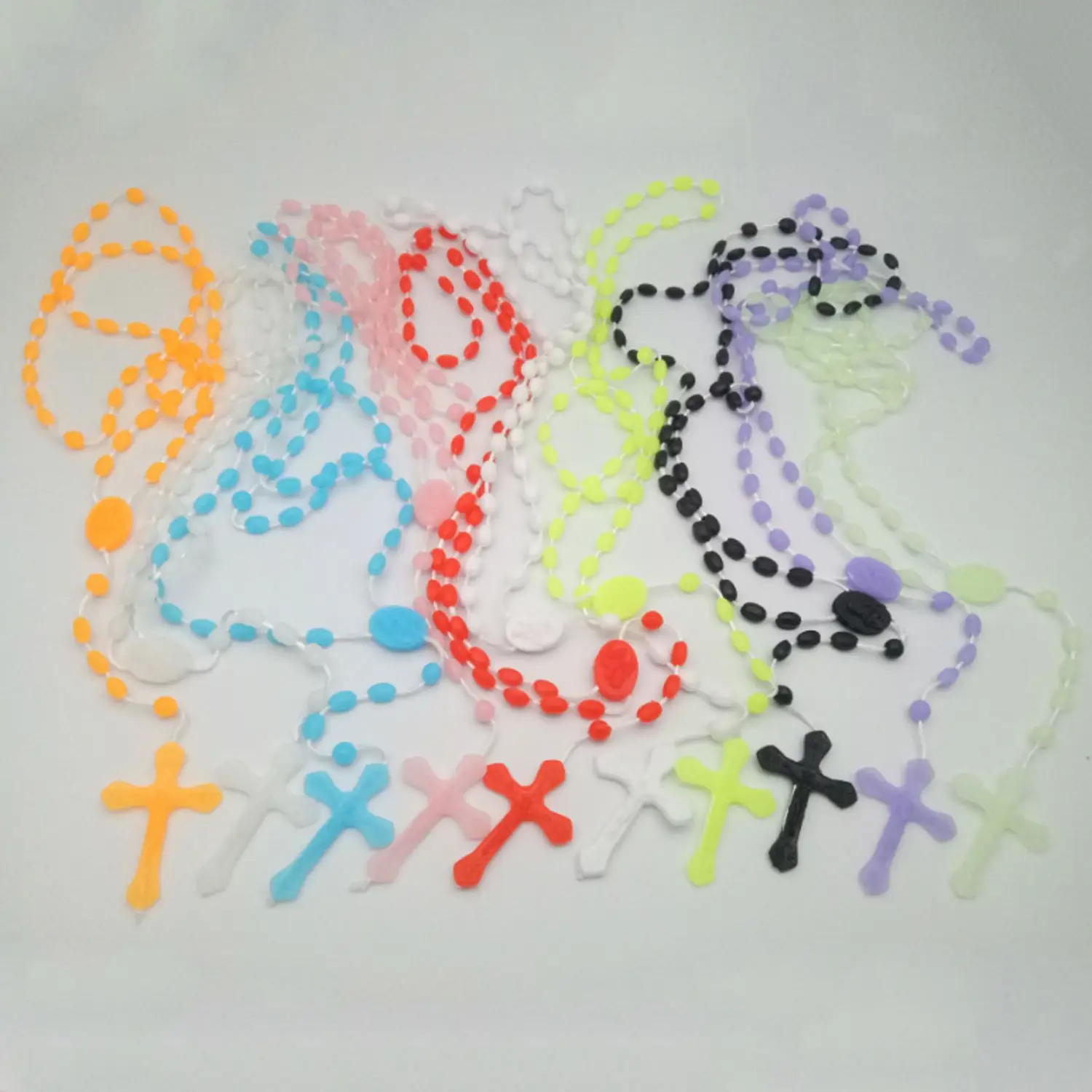 Glowing Rosary Necklace Plastic Catholic Cross Necklace Luminous Religious