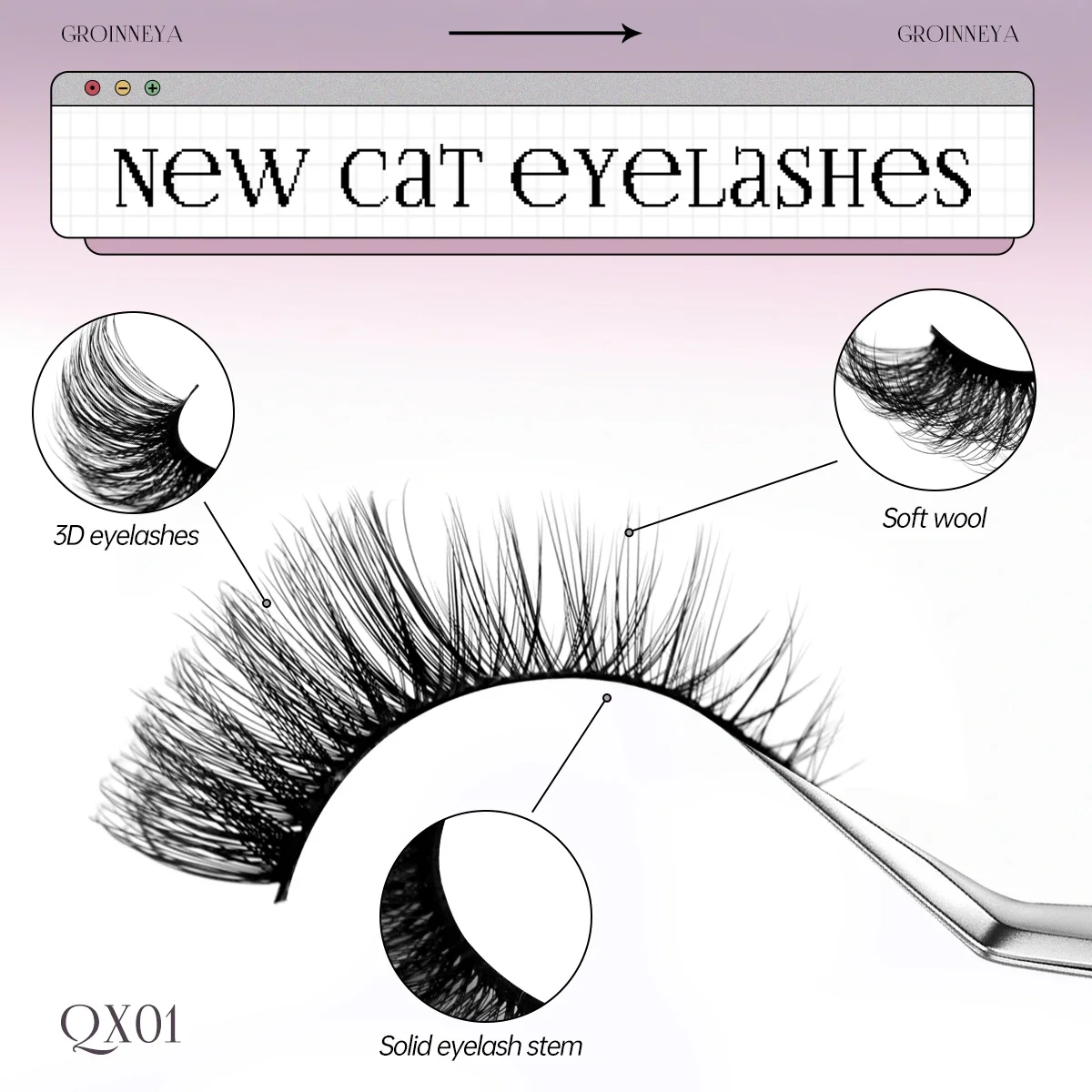 GROINNEYA Cat Eye Lashes Faux Mink Eyelashes Winged End Eye Elongated Eyelashes Fake Lashes Soft Natural long Volume Mink Lashes