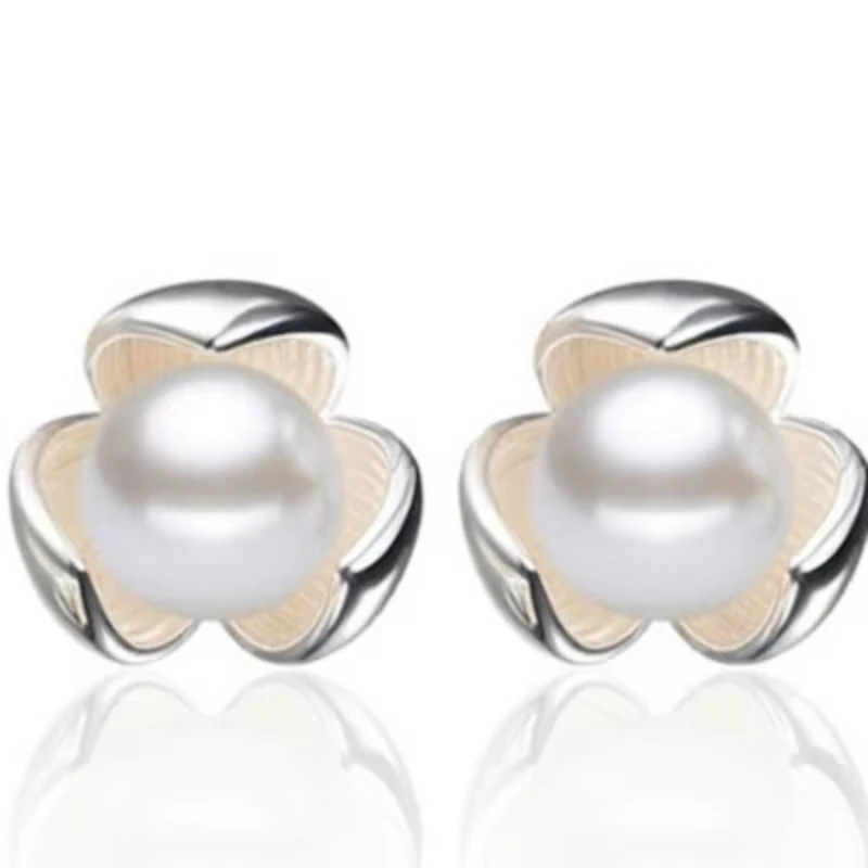 Nowa gorąca moda 925 Sterling Silver Clover Pearl Kolczyki dla kobiet Dziewczyny Prezent Moda Biżuteria Statement — zdjęcie 2