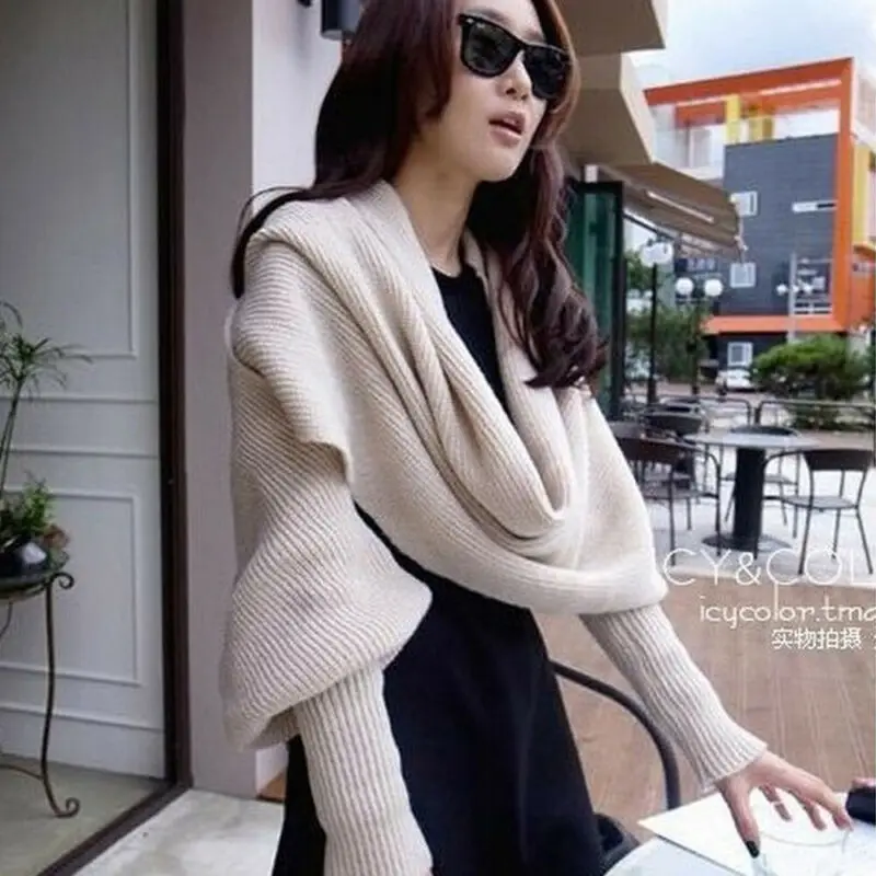 10 colori donna maglione lavorato a maglia top sciarpa con manica avvolgere inverno caldo scialle sciarpe maglioni