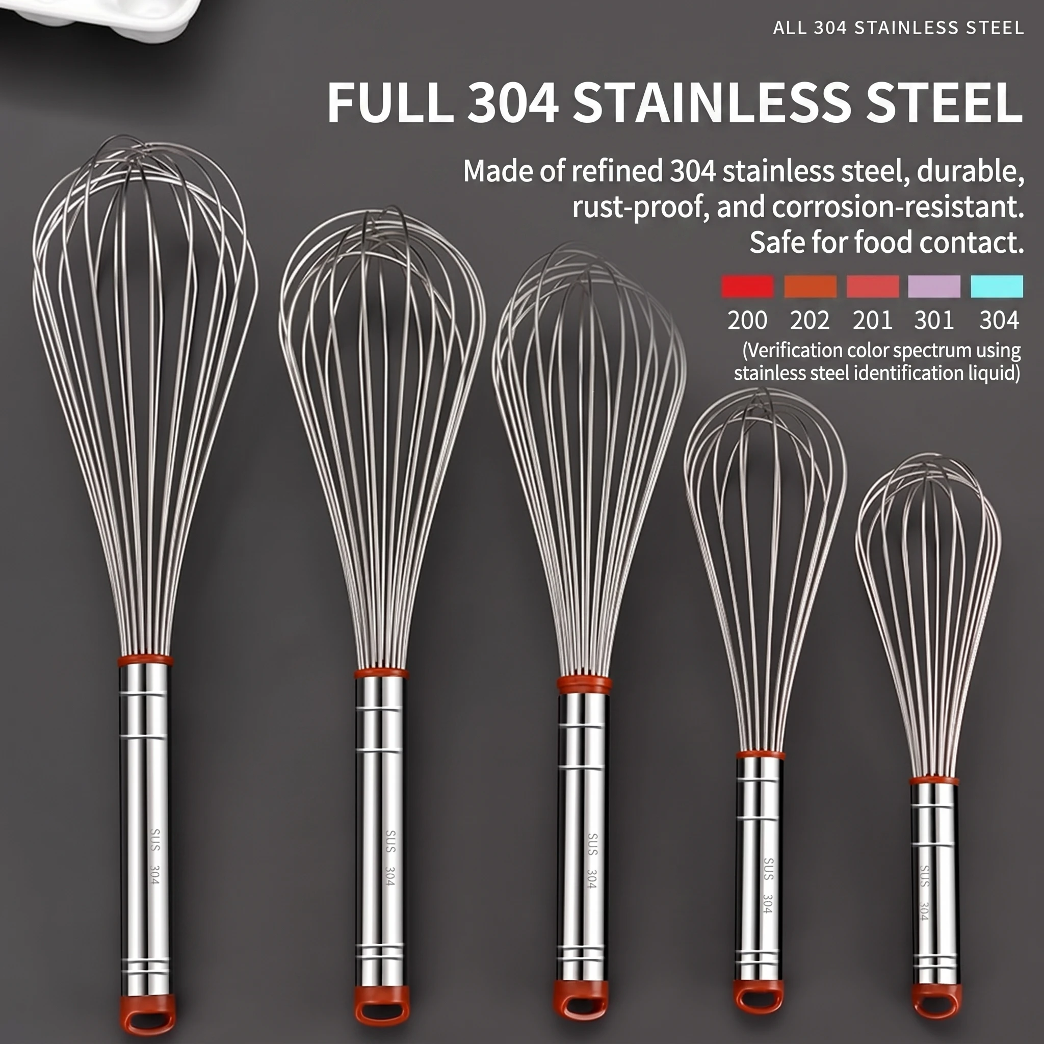 304 Stainless Steel Egg Beater Commercial Manual Stirring Stick Handheld Egg Whip Egg Whip Household Baking Tool