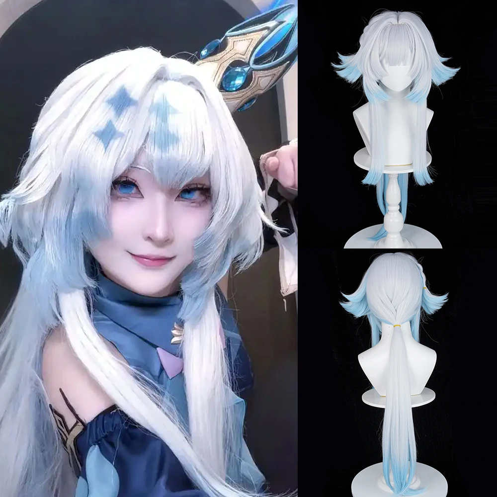 

Синий Ombre Белый Аниме Игра Косплей Синтетические Парики с Челкой Длинный Прямой Пушистый Парик для Ежедневной Вечеринки