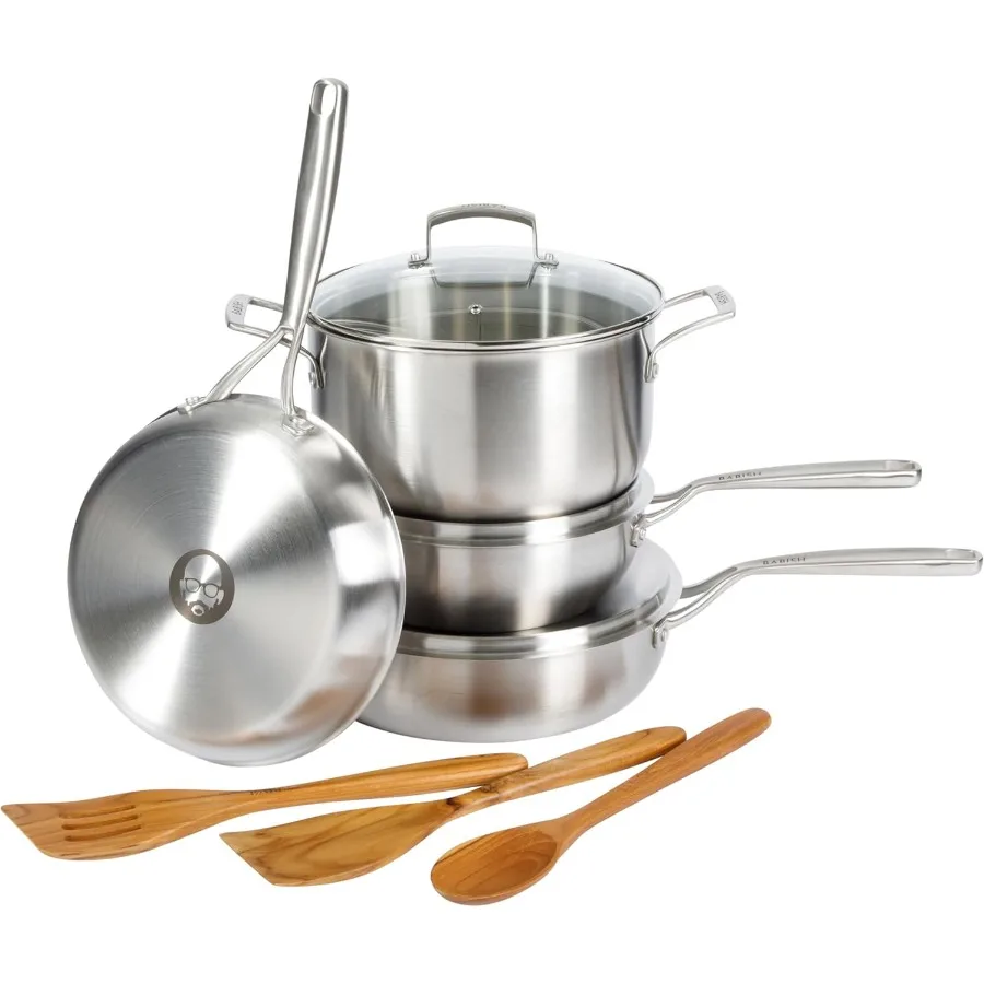 

10 Piece Professional Tri Ply Non Toxic Pots and Pans Cookware Set for Home Kitchen Cooking Durable Stainless Steel Constructio