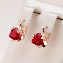 Kinel New Romantic Red Natural Zircon English Earrings For Women 585 Rose Gold Luxury Couple Gift Simple Daily Fine Jewelry