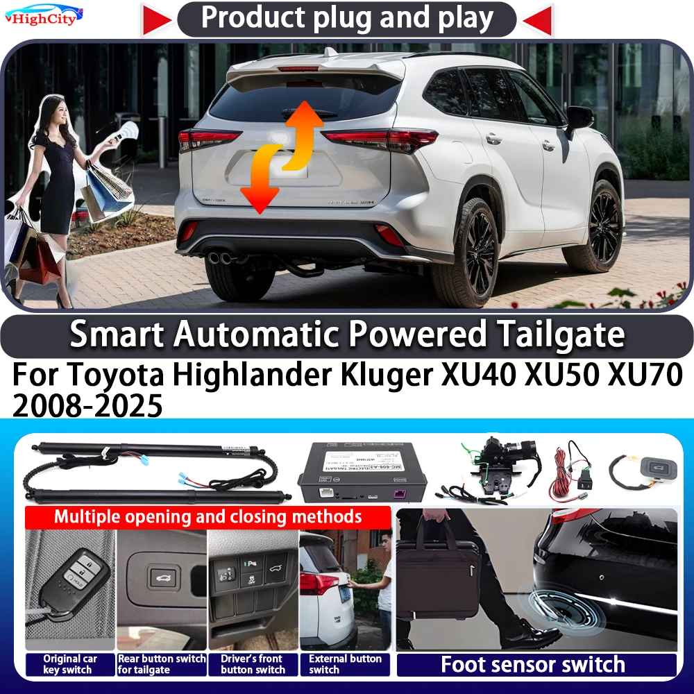 

For Toyota Highlander Kluger XU40 XU50 XU70 2008-2025 Smart Automatic Powered Tailgate Key Lift Close Kit Power Tailgate