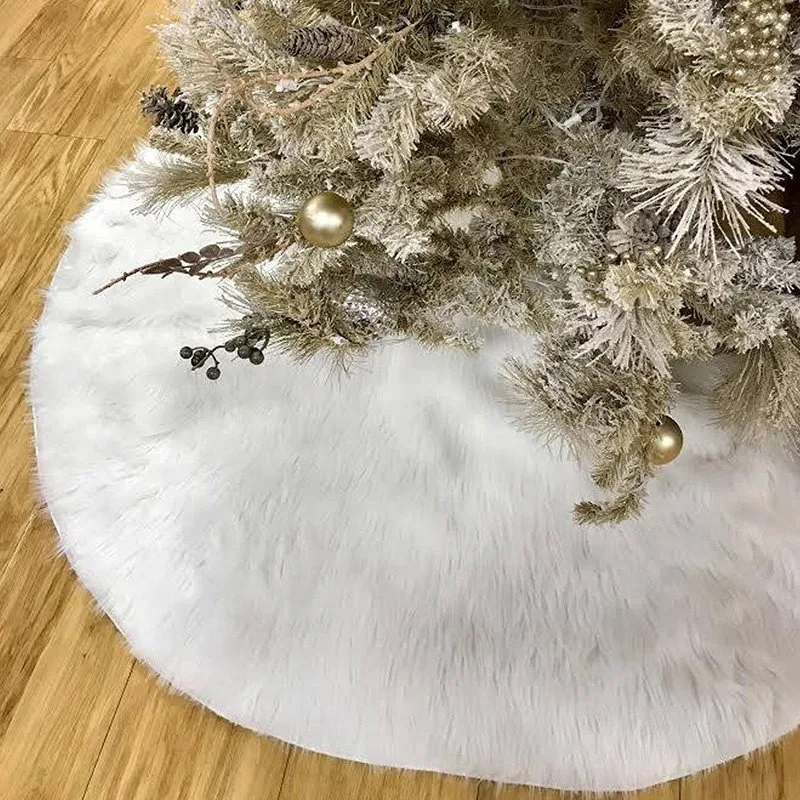 Christmas Tree Skirt Plush Tree Skirt Pure White Long Hair Carpet Apron Christmas Decoration Base Tree Home Ornament