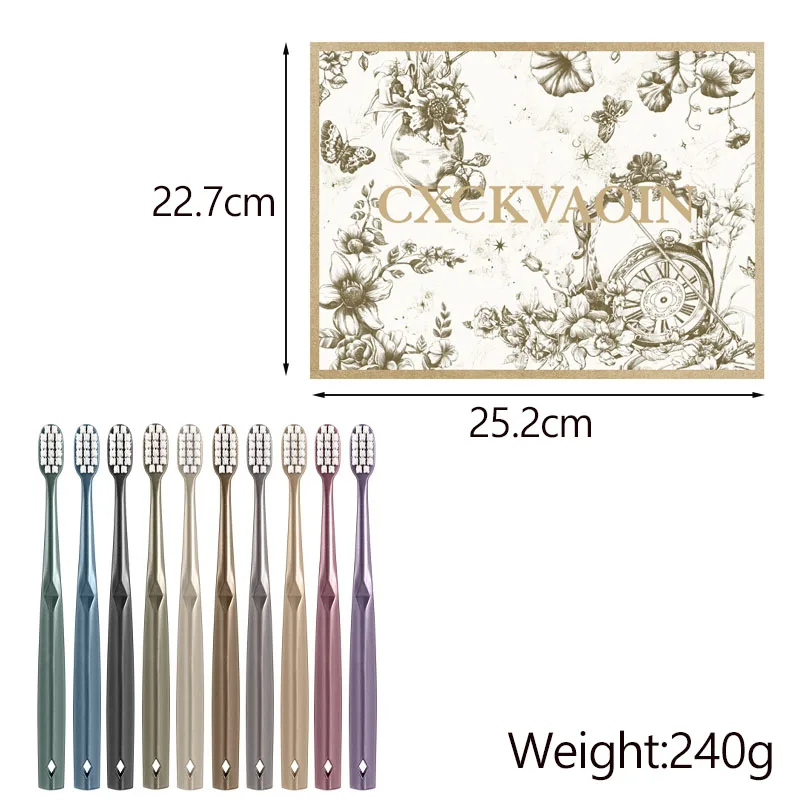 10PC Wide Headed Soft Bristled Adult Household Toothbrush Luxurious Gold-Plated Brush Handle Toothbrush Suitable For Gift Giving