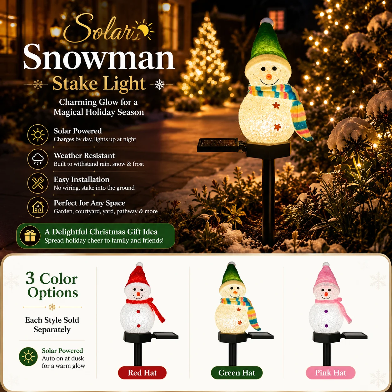 Solar Powered Snowman Christmas Lights Outdoor Garden Stake Light for Yard Lawn Pathway Xmas Holiday Decoration