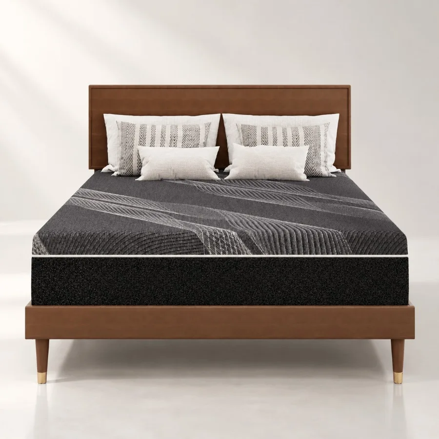 Queen Size Mattress 10 Inch Gel Memory Foam Medium Firm for Bedroom Use, Black, Cooling Gel Infusion for Enhanced Airflow and P