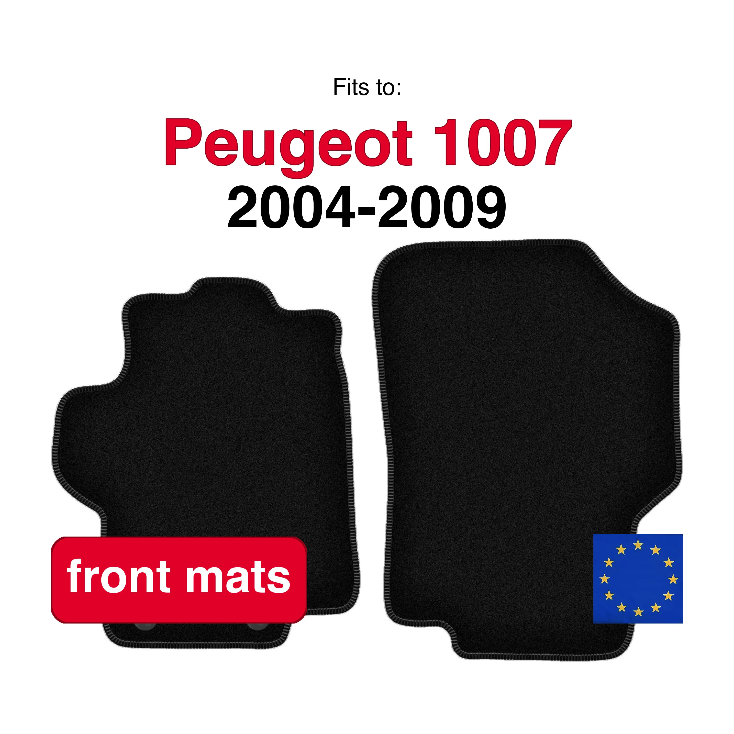 Velour vloermatten voor Peugeot 1007 minivan (2004-2009) - Zwart (2 stuks) set voorste auto vloermatten voor de voertuigvloer