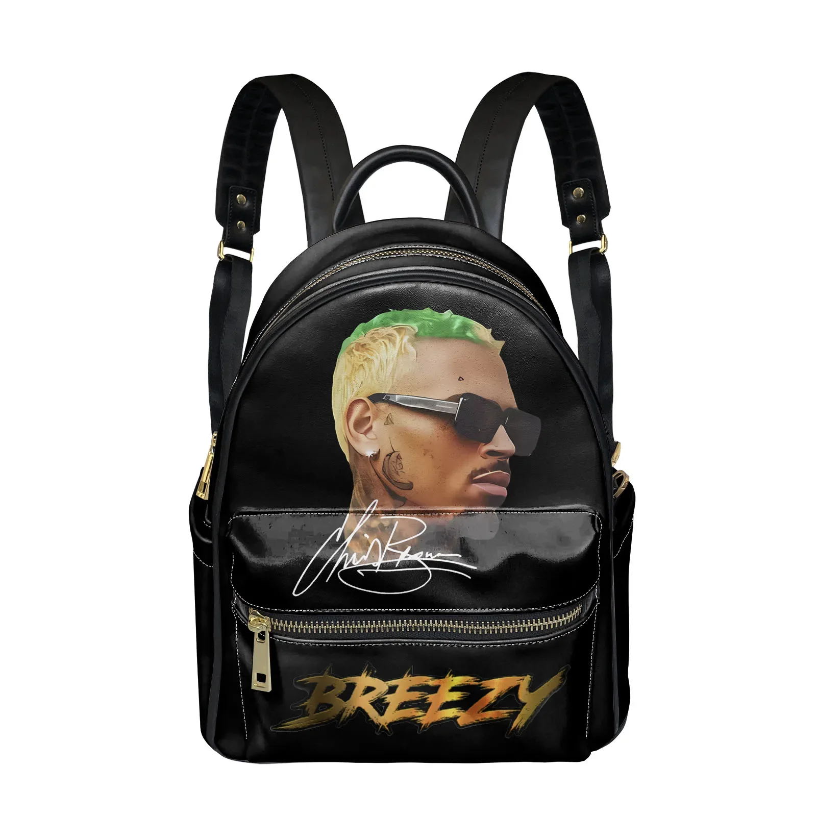 

Chris Brown Hip hop Rap Rock Singer Backpack Womens Men Personalized Double Shoulder Bag Business Travel Bookbag Rucksack