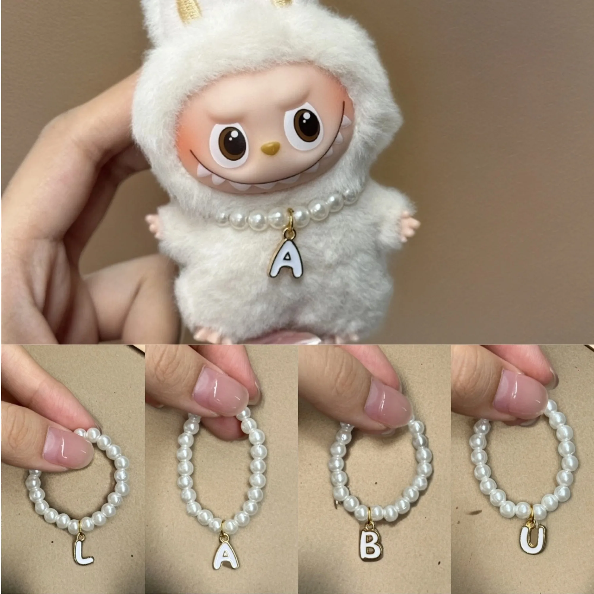 

Labubu Idol Doll 26-Letter Pearl Necklace 10cm Labubu 4.0 Doll Accessories for Mini Labubu