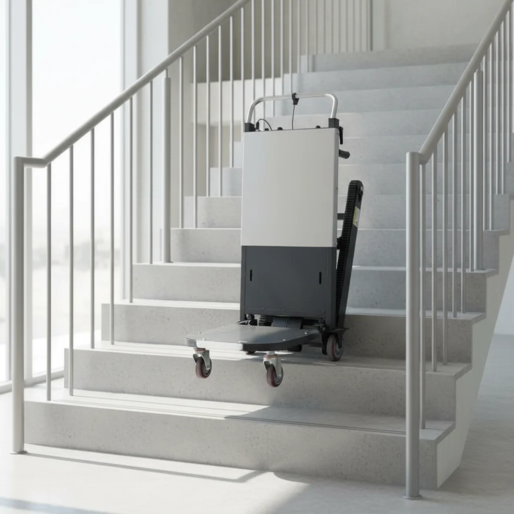 

Электрическая тележка-лестницеход для подъема по ступеням, грузоподъемность 250-400 кг, стальная платформа, для поддонов