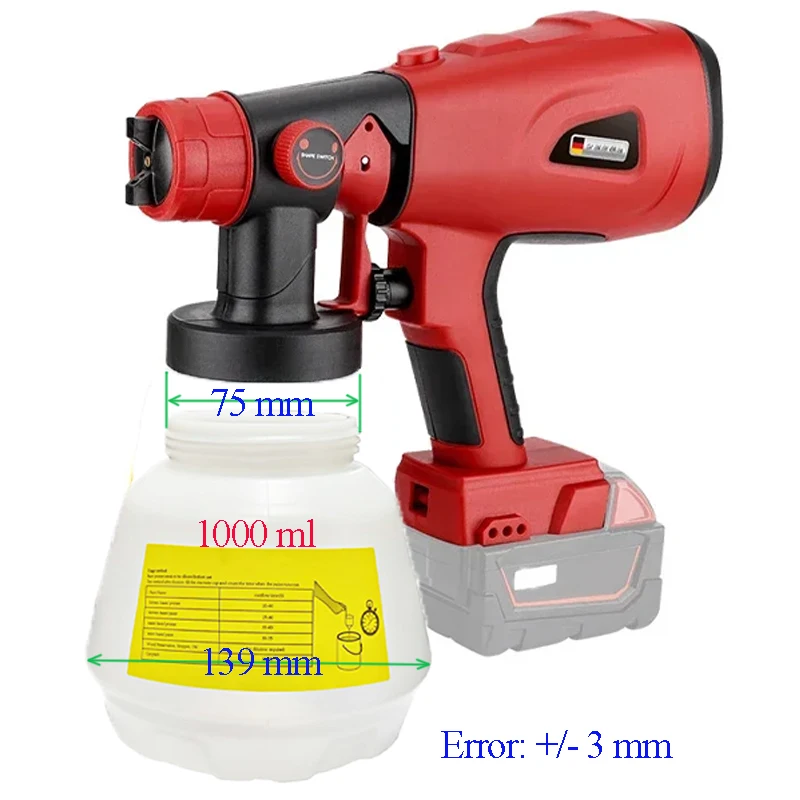 1000ml Electric Wireless Spray Gun Can Spare Parts Accessories Paint Sprayers Bucket Container Repair Window Wall House Bathroom