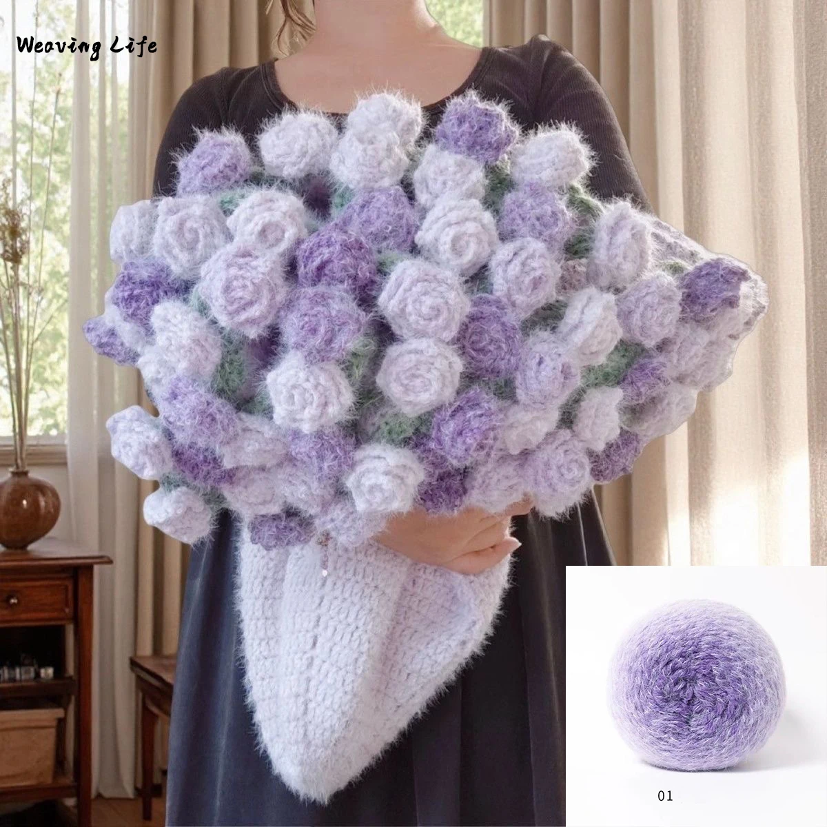Autumn and Winter Light Gradient Long-Staple Thick Yarn, Long Section Dyed Gradient Colored Yarn, Handmade Rose Bouquet Material Kit, Suitable for Beginners, Knitting Blankets for Home Use, Warm and Fashionable