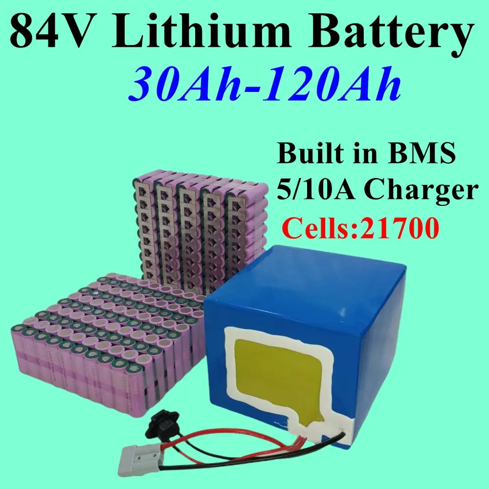 21700 Cells 84V 30ah 40ah 50ah 60Ah 80Ah 100Ah Lithium ion battery 5000W 8000W with bms for tricycle motorcycle scooter+Charger