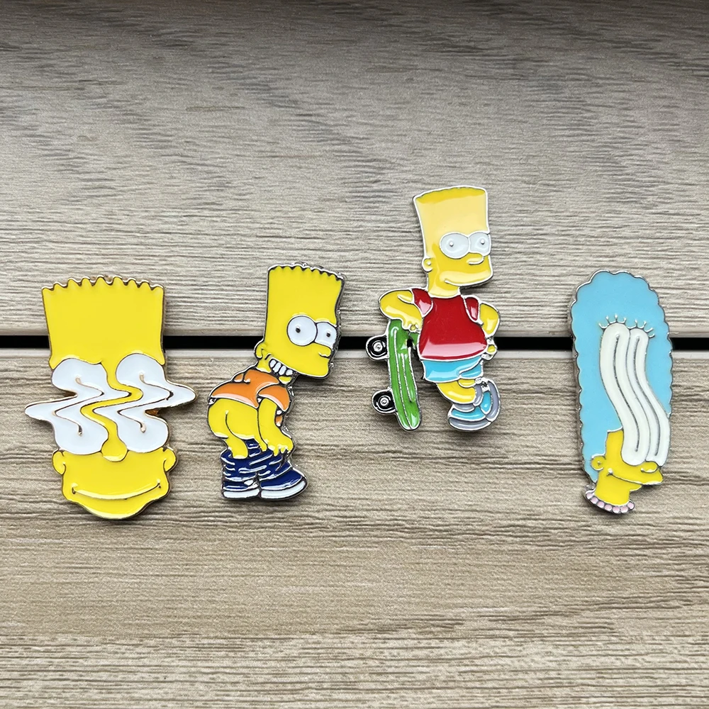 4 Pcs the Simpsons Enamel Pins Set Funny Cartoon Badges Lapel Brooches Jewelry for Clothing Backpack Accessories