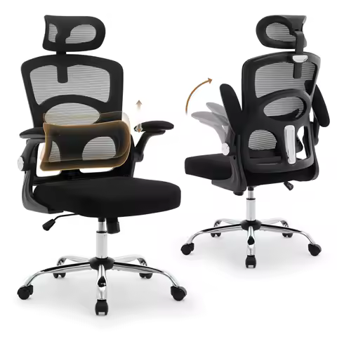Ergonomic High-Back Mesh Chair Adjustable Headrest Lumbar Support 360° Swivel Rolling Computer Gaming Chairs for Home Office