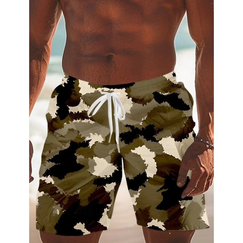 

Модные камуфляжные мужские спортивные быстросохнущие дышащие пляжные штаны с 3D-принтом, красочные повседневные шорты в стиле пэчворк, гавайские пляжные шорты для серфинга