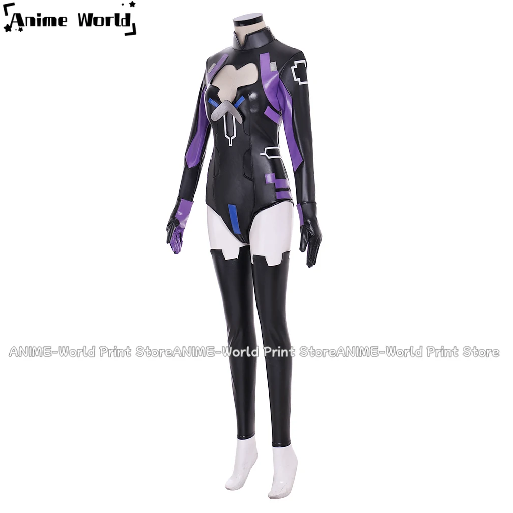 《Custom Size》Game Hyperdimension Neptunia Nepgear Cosplay Costume MK Black Purple Sister Sexy Jumpsuit Purple Leather Bodysuit