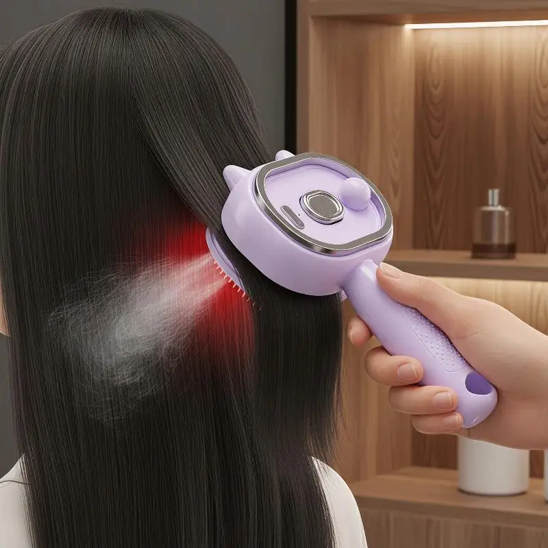 1Pcs Cute Cat Ear Electric Spray Hair Brush Red Light Hair Care Massage Essential Oil Mist For Daily Use And Travel