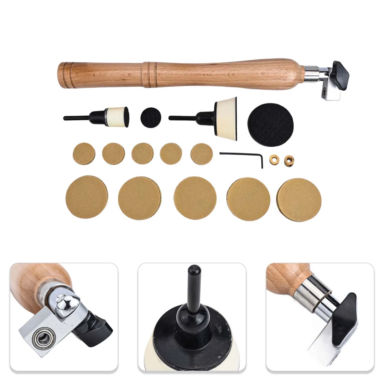 

Complete Set Bowl Sander Tool Sanding Tool Set Flexible Mandrel Pads Hardwood Handle Soft Interface Pads Common Grits