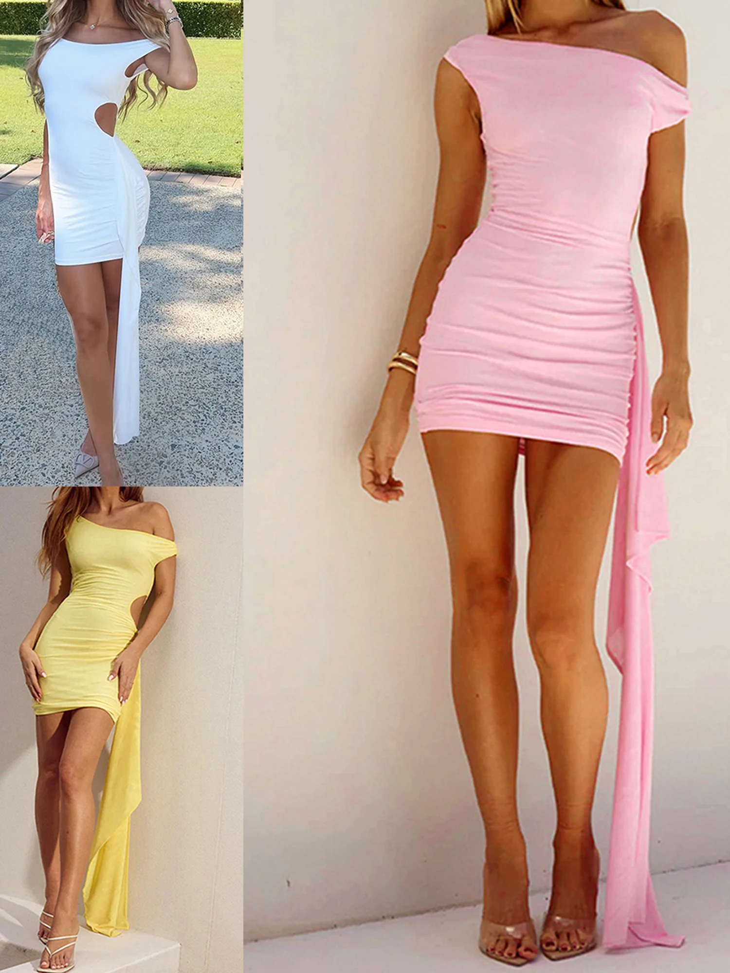 Elegant Off Shoulder Maxi Dress with Ruffle Trim and Cut Out Detail Women s Solid Color Bodycon Dress for Party Clubwear