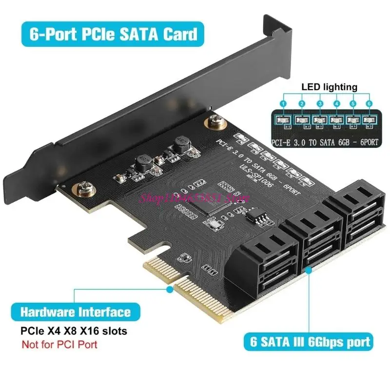 PCIE 6Sata Storage Add-In Card for 6 Internal Devices in Desktop Computers, Expands System Capacity for Hard Disks and Other 5