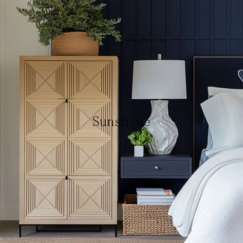 

French solid wood carving flower storage antique bedroom wardrobe, rural style, storage rattan