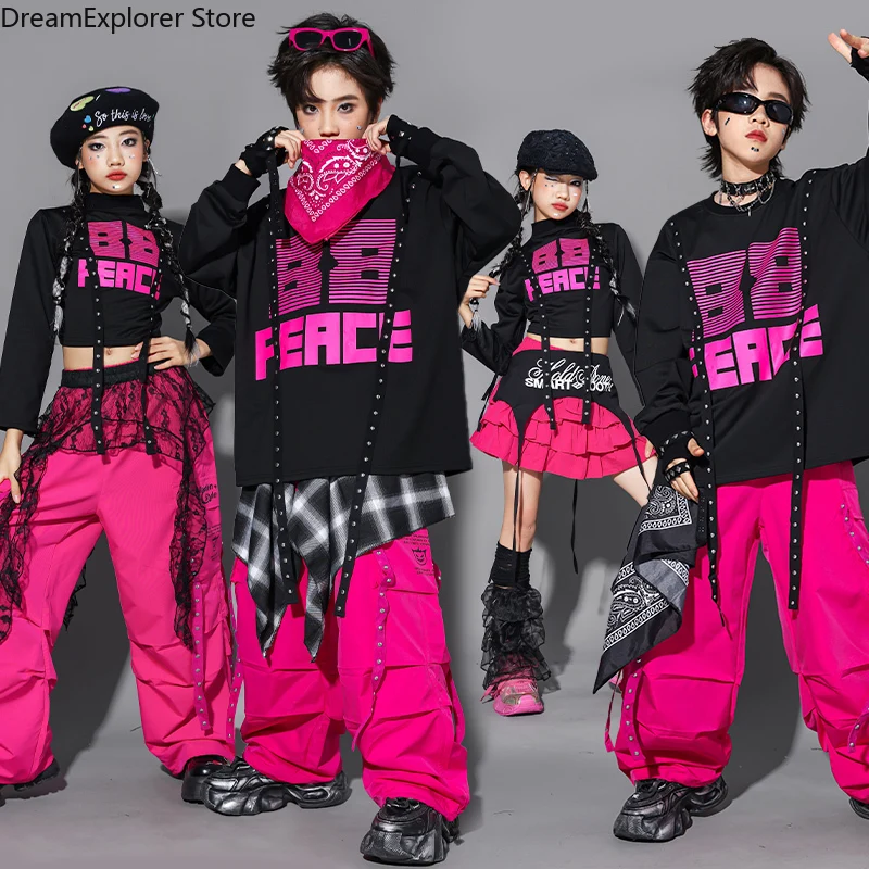 

Boys Hip Hop Sweatshirt Street Dance Cargo Pants Girls K-pop Crop Top Skirts Jazz Costumes Children Clothes Sets Kids Streetwear