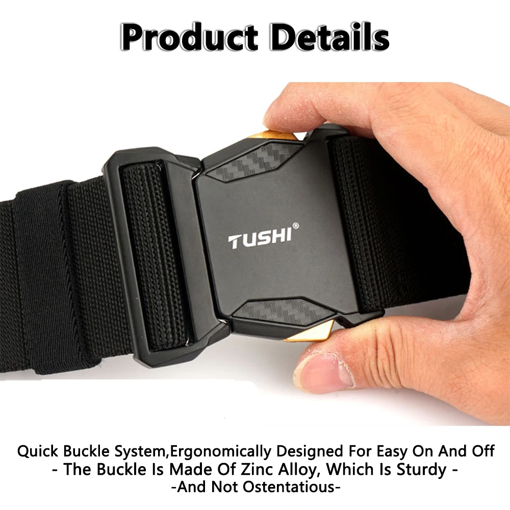 TUSHI 5.0CM Unisex Elastic Belt Hard Metal Buckle Quick Release Tough Stretch Nylon Mens Military Tactical Belt Casual Waistband