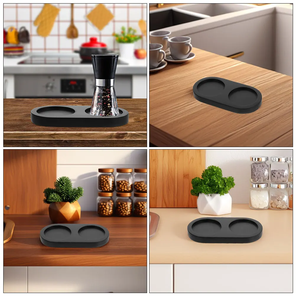 

Wooden Pepper Grinder Base Elegant Tray Compact Spice Holder Non Slip Salt Kitchen Condiment Organizer