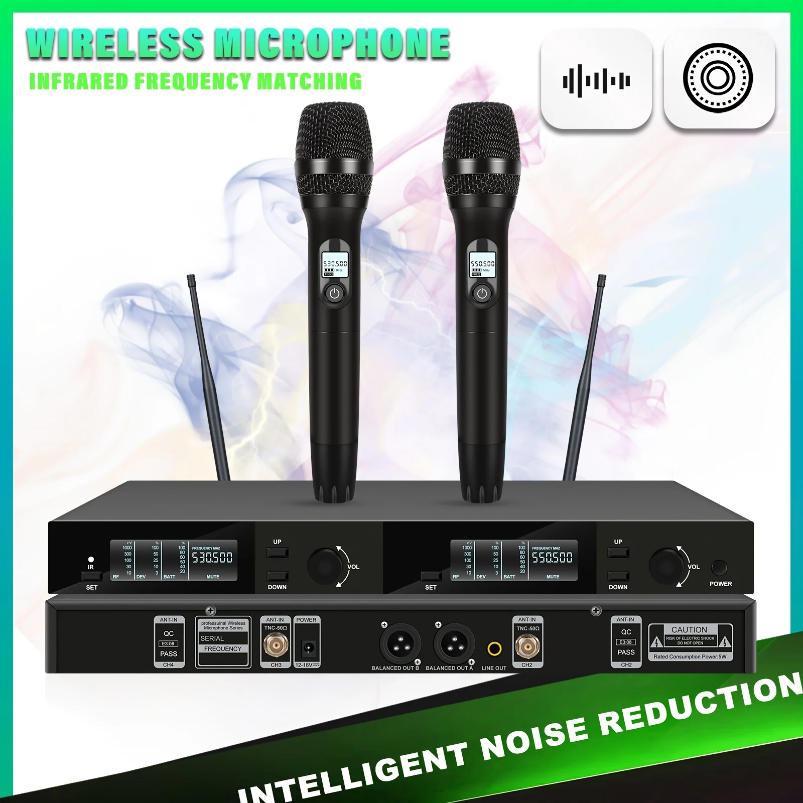 

Real UHF Wireless Microphone System Dual Cordless Handheld Set for Stage KTV Party Sing Church - Audio Equipment