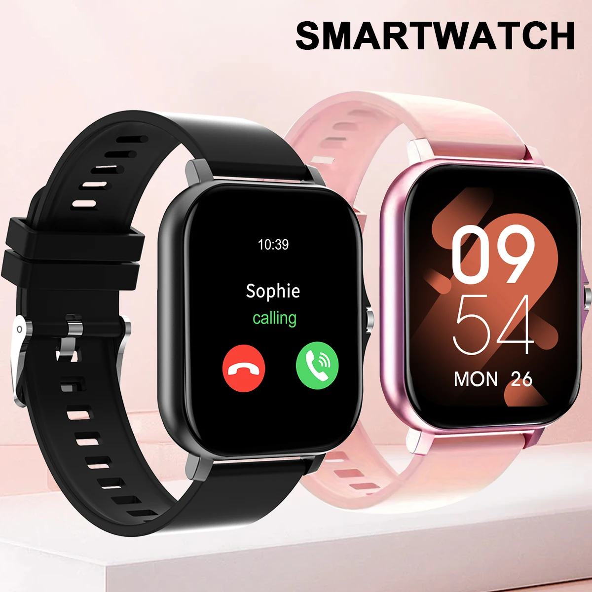 

Smartwatch full touch screen, answer and make calls, message reminders, custom watch face wallpaper and other functions