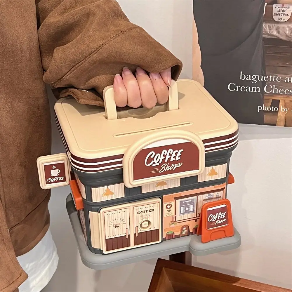 Portable Store Shaped Money Box Plastic Key Lock Cash Box Students Creative Piggy Bank Safe Savings Jar For Kids Adults Gift