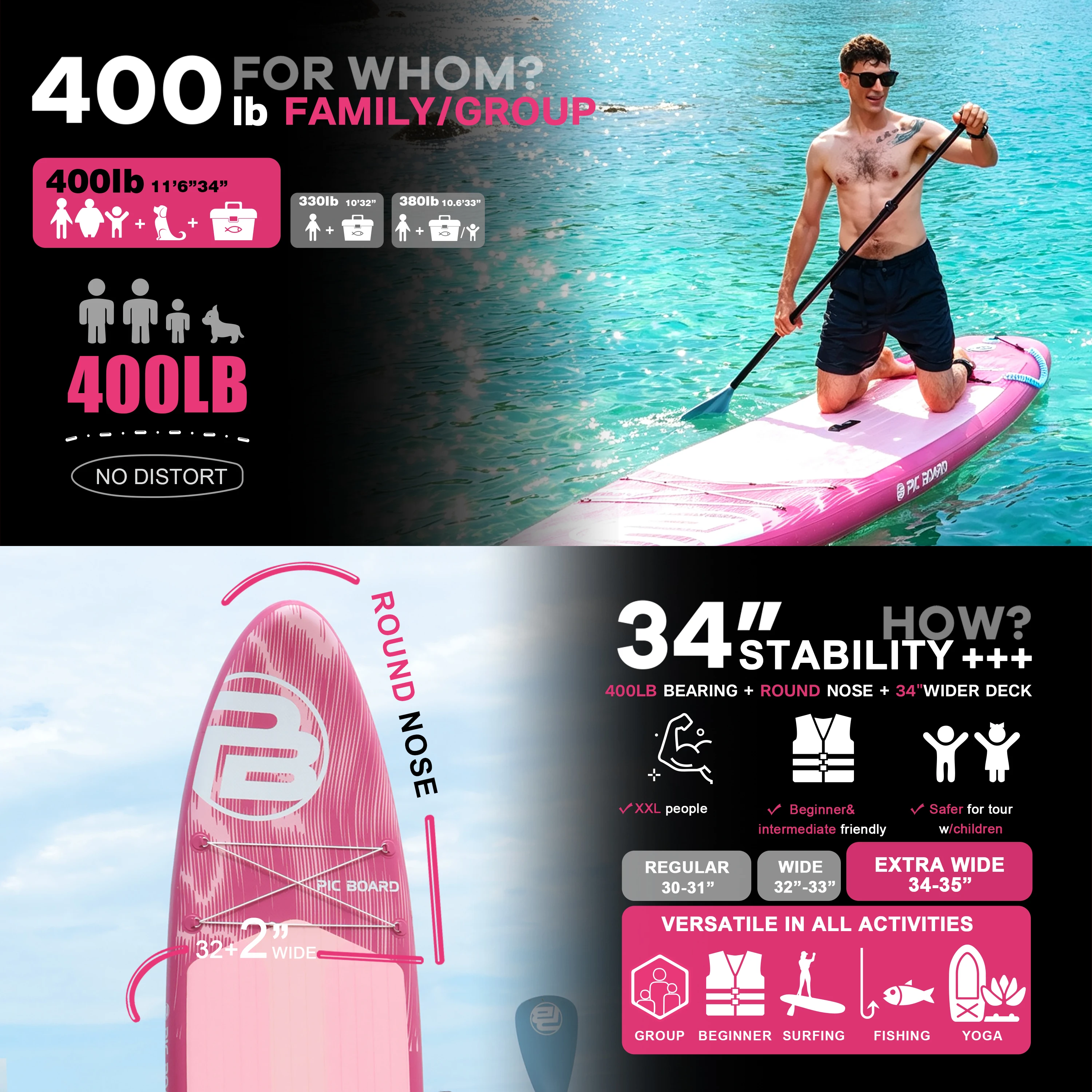 SKATINGER 11'6''x34''x6'' Inflatable Paddle Board for Adults Waterproof Standing Style SUP Board with Accessories for Aquatic
