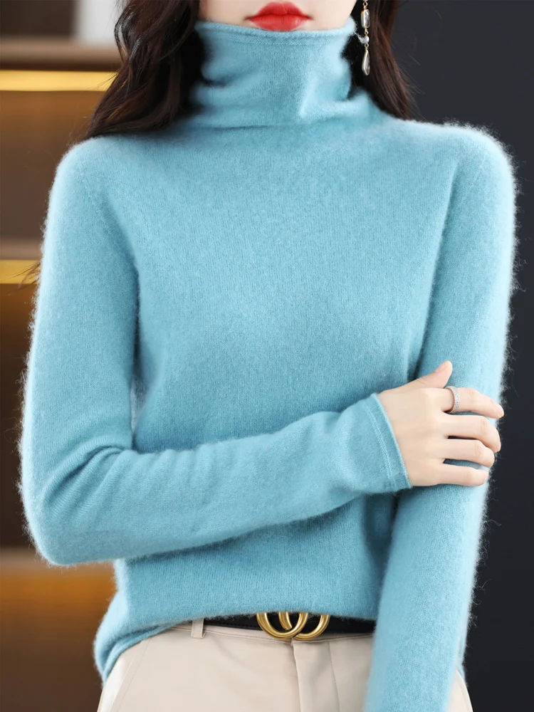 

Autumn Winter Women's Basic Turtleneck Pullover Sweater 100% Merino Wool Comfortable Long Sleeve Cashmere Knitwear Clothing Tops